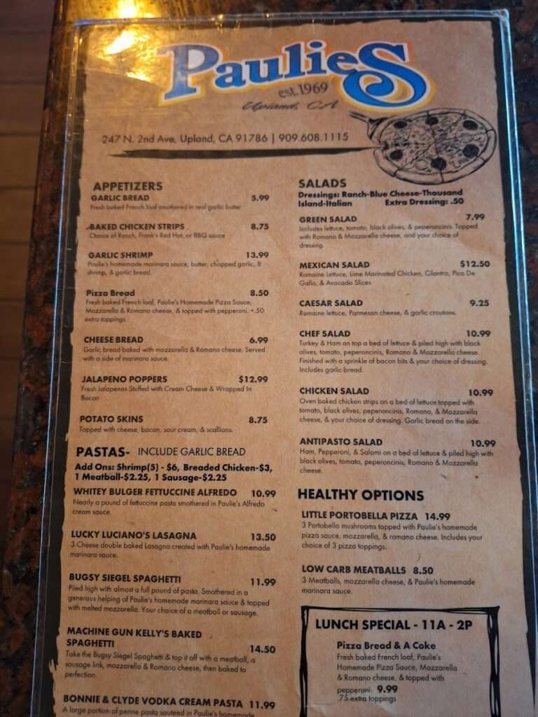 Paulie’s Pizza Pub menu 4