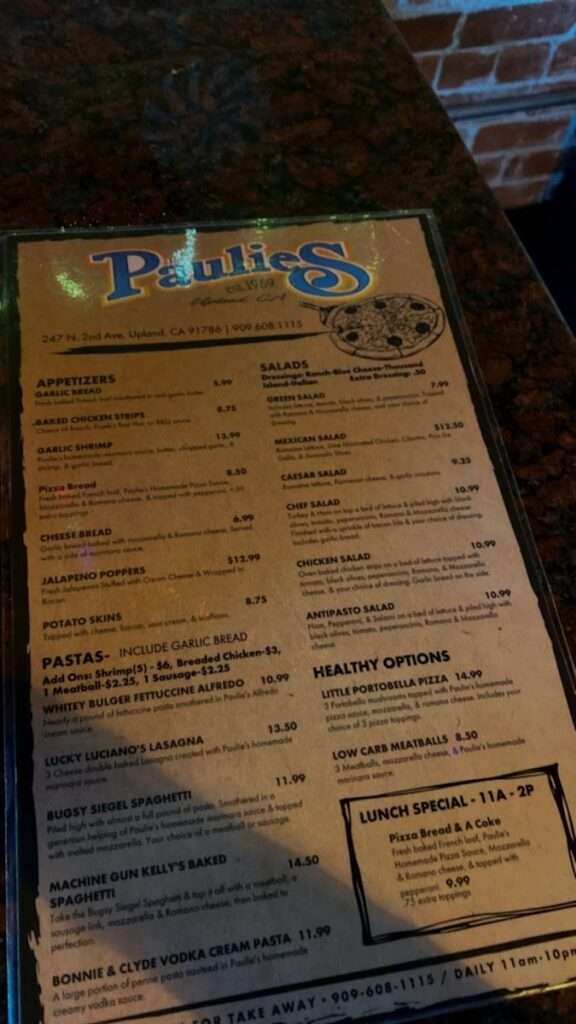 Paulie’s Pizza Pub menu 6